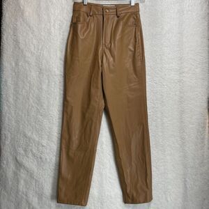 Zara Faux Leather Pants Camel Tan Size 2 High Waist Straight Leg Trendy NWT